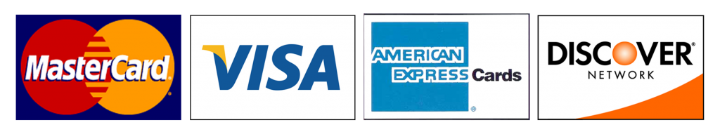 Visa, Mastercard, American Express, Discover accepted